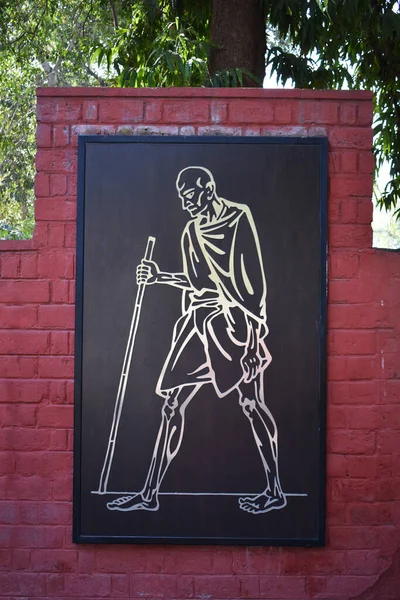 Mahatma Gandhi Ilustración Pared Sabarmati Ashram Gandhi Ashram Ahmedabad Gujarat — Foto de Stock