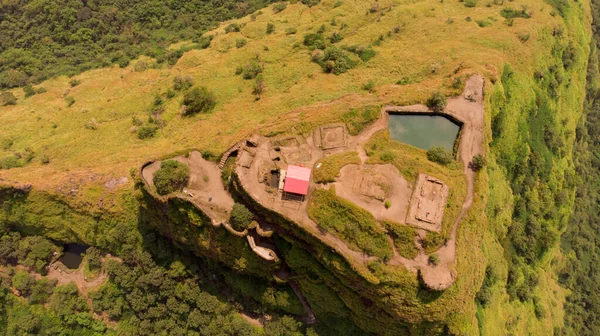 Aerial shot of Tikona Fort, Maharashtra, India