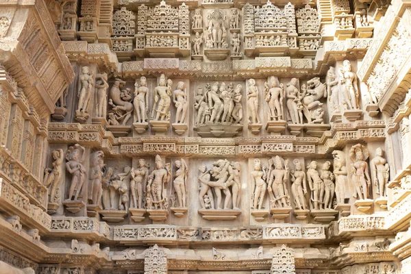 Erotic Sculptures South Wall Mandapa Sanctuary Lakshmana Temple Western Group — стоковое фото