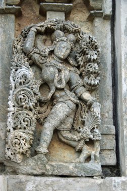 Shravanabelagola, Karnataka, Hindistan yakınlarındaki Shantinatha Basadi 'nin dış duvarına putlar oyulmuş.