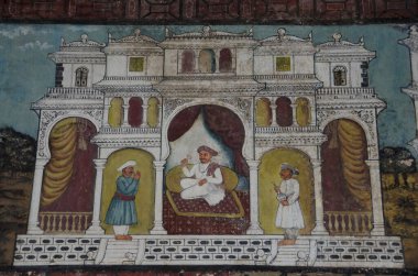 10 Kasım 2019, Srirangapatna, Karnataka, Hindistan. Duvarlarda Mysore tarzı renkli freskler var. 