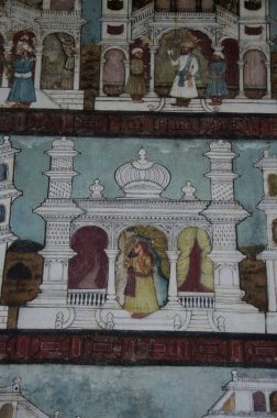 10 Kasım 2019, Srirangapatna, Karnataka, Hindistan. Duvarlarda Mysore tarzı renkli freskler var. 