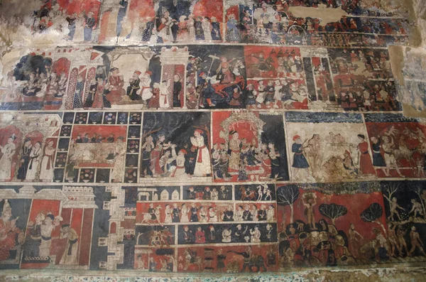 Pinturas Mitológicas Coloridas Pared Interior Jain Math Shravanabelagola Karnataka India — Foto de Stock