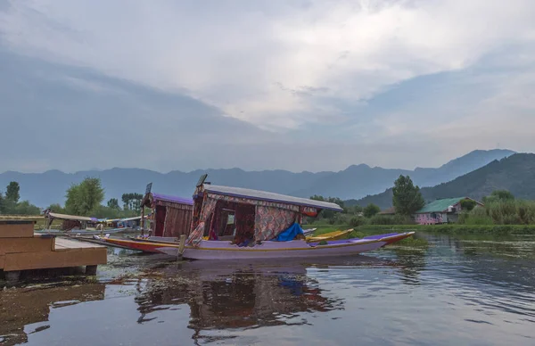 Színes Sikarák Kis Fafaragott Hajók Dal Lake Srinagar Kasmír India — Stock Fotó