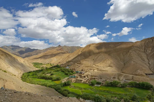 Edifici Villaggio Agricoltura Circondata Montagne Passo Fotula Ladakh India — Foto Stock