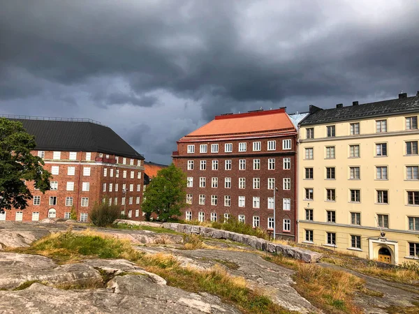 Helsinki Finlandia Edifici Vicino Alla Chiesa Temppeliaukio Chiesa Rupestre Una — Foto Stock