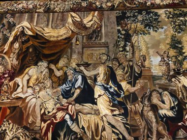 St. Petersburg, Rusya - 13 Ağustos 2019: 18 ve 19 yüzyıl Gobelin duvar halıları, Yusupov Sarayı, Moika