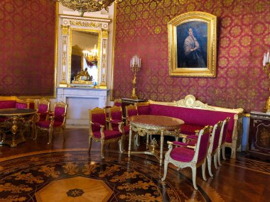 13 Ağustos 2019, St. Petersburg, Rusya: Kızıl Çizim Odası, 1830, Mimar Andrey Mikhailoc, Yusupov Sarayı, Moika