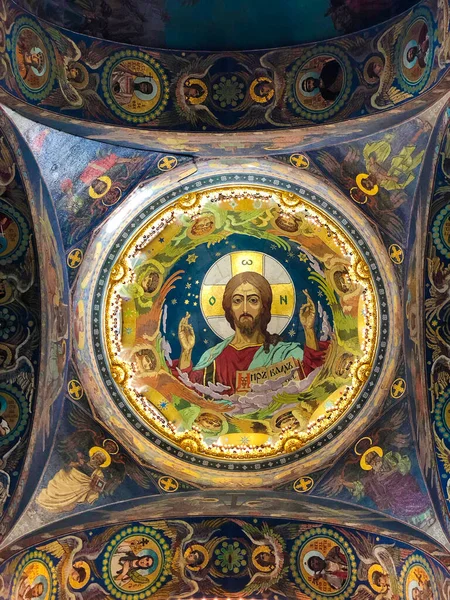 Petersburg Russia 13Th Aug 2019 Central Dome Christ Pantocrator Closeup — 스톡 사진