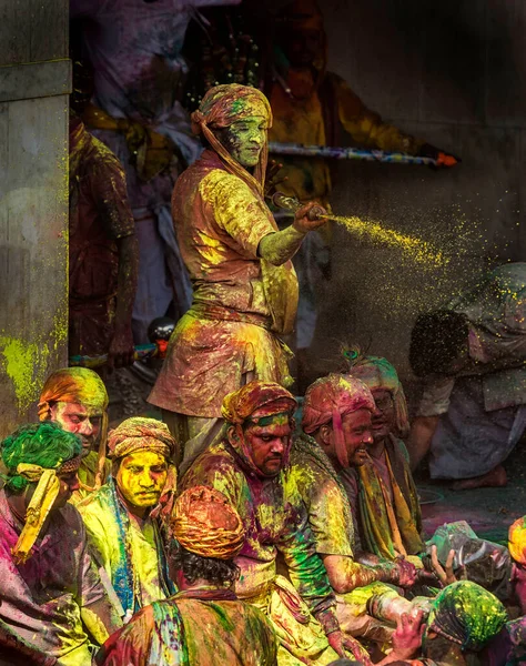 Mathura Uttarpradesh India Mrt 2016 Nandgaon Temple Mensen Vieren Holi — Stockfoto