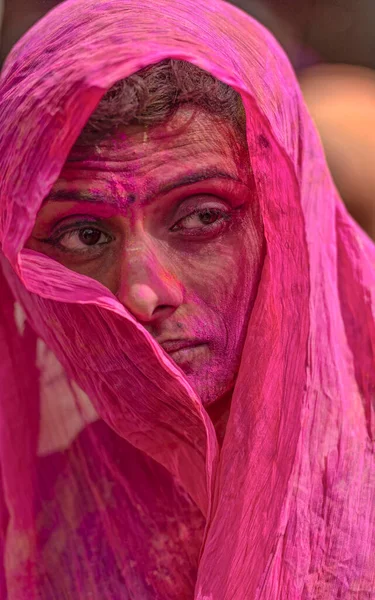 Mathura Uttarpradesh India Feb 2015 Sakhee Portret Vrouwelijke Toegewijde Viert — Stockfoto