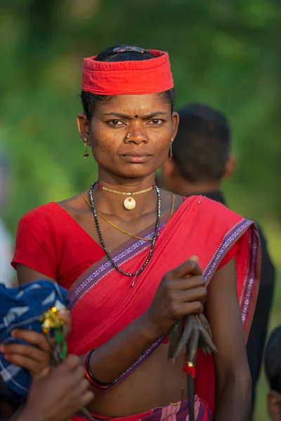 Chattisgarh Indie Října 2016 Kmenová Žena Tradičními Pokrývkami Hlavy Dussera — Stock fotografie