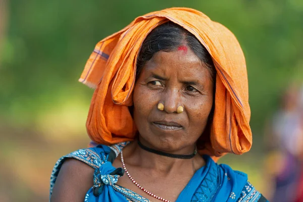 Чаттісґарх Індія Жовтня 2016 Tribal Lady Portrait Dussera Festival — стокове фото