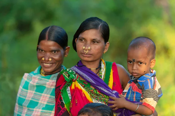 Chattisgarh Indie Října 2016 Tribal Ladies Child Portrait Dussera Festival — Stock fotografie