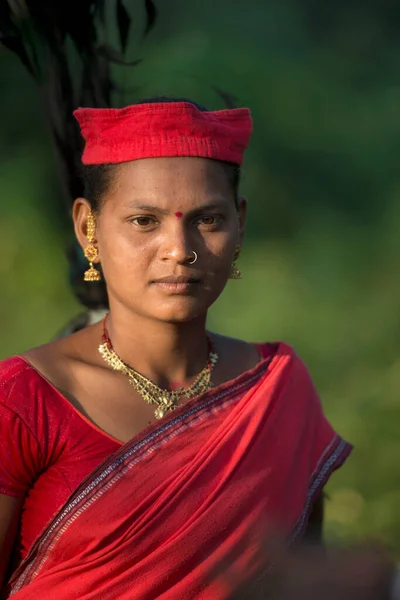 Chattisgarh Indie Října 2016 Kmenová Žena Tradičními Pokrývkami Hlavy Dussera — Stock fotografie