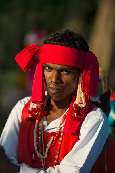 Chattisgarh Indie Října 2016 Tribal Man Raditional Headgear Dussera Festival — Stock fotografie