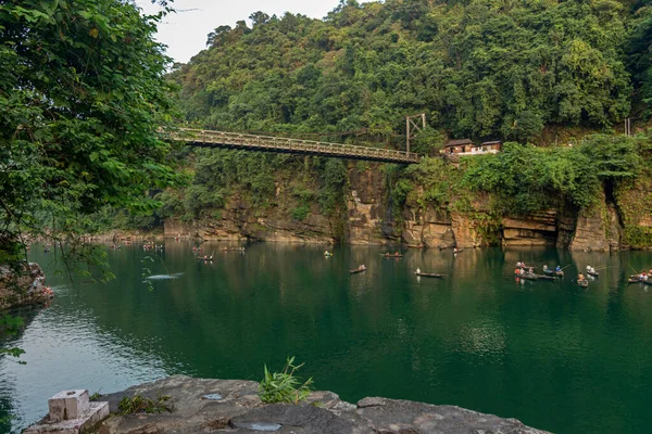 Famous Dawki Bridge Umngot River Meghalaya India — Stock Photo, Image