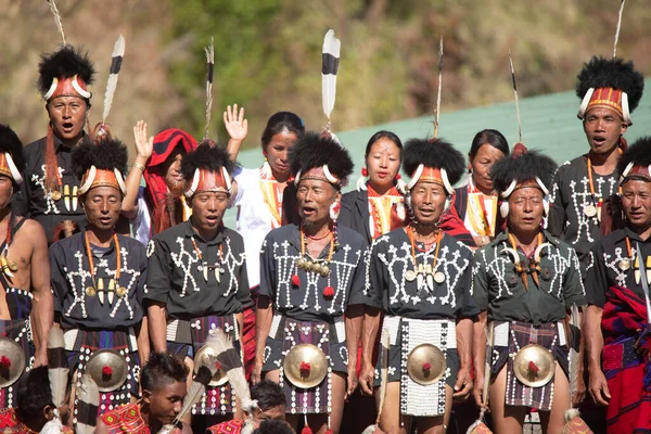 Kisama Nagaland India December 2018 Hands Phom Tribe Men Women — стокове фото