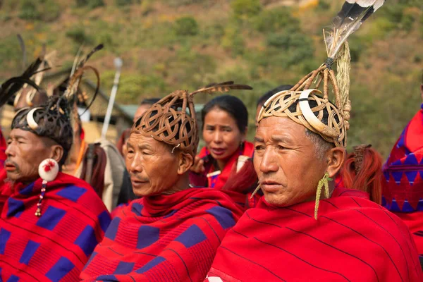 Kisama Nagaland India December 2018 Chang Tribe Män Hornbill Festival — Stockfoto