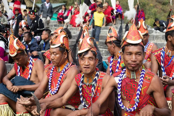 Kisama Nagaland India Грудень 2018 Nocte Naga Tribe Молоді Чоловіки — стокове фото