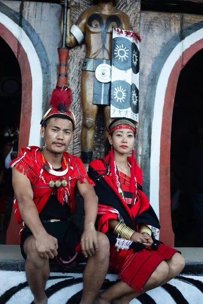 Kisama Nagaland India Грудень 2018 Phom Tribe Чоловік Жінка Фестивалі — стокове фото