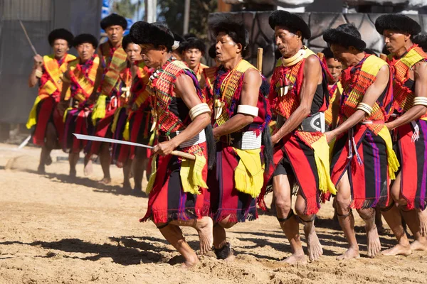 Kisama Nagaland India December 2018 Pochury Tribe Men Hornbill Festival — стокове фото