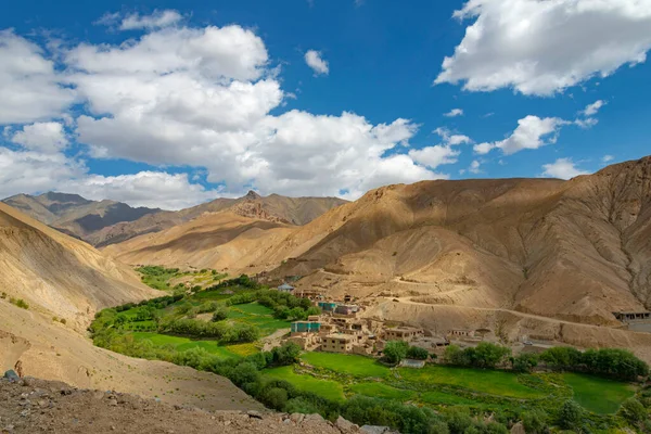 Edifici Villaggio Agricoltura Circondata Montagne Passo Fotula Ladakh India — Foto Stock