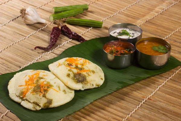 Idli Both Sambar Coconut Chutney South Indian Breakfast Snack Dish — Stock Photo, Image