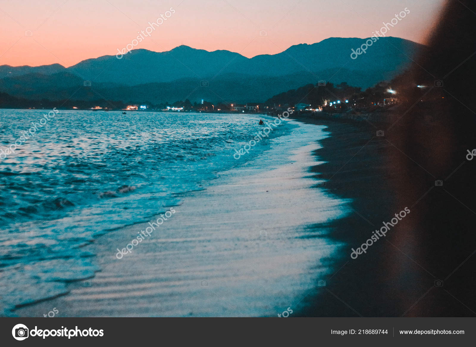 Sunset Beach Beautiful Sunset Fethiye Beach Colorful Dawn Sea Nature Stock Photo C Edabenli 218689744