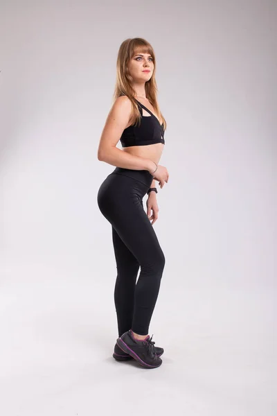 Vue Profil Latérale Femme Dans Des Vêtements Style Sportif Belle — Photo