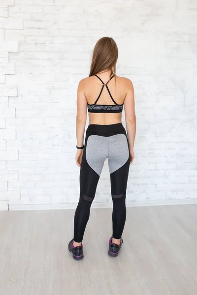 Visão Traseira Mulher Esportiva Vestindo Leggings Sexy Top Visão Traseira — Fotografia de Stock