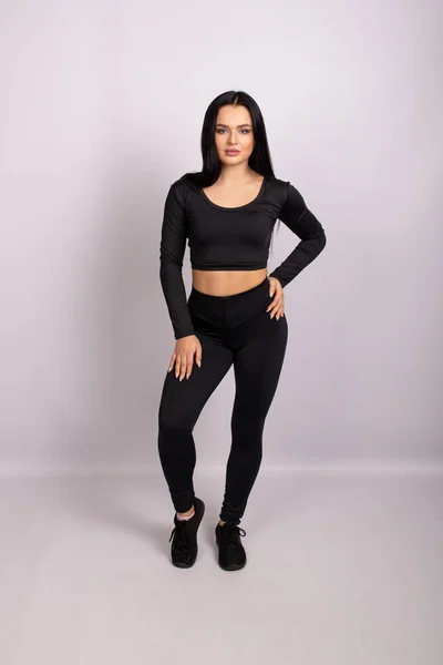 Sport Fitness Femme Femme Sportive Portant Leggings Noirs Haut — Photo