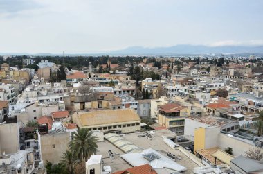 Lefkoşa, Kıbrıs, Lefkosia'daki eski kentin panoramik manzarası 