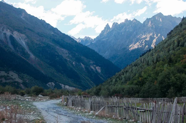 Scenery mountains in Svaneti, Georgia. Path along the mountains