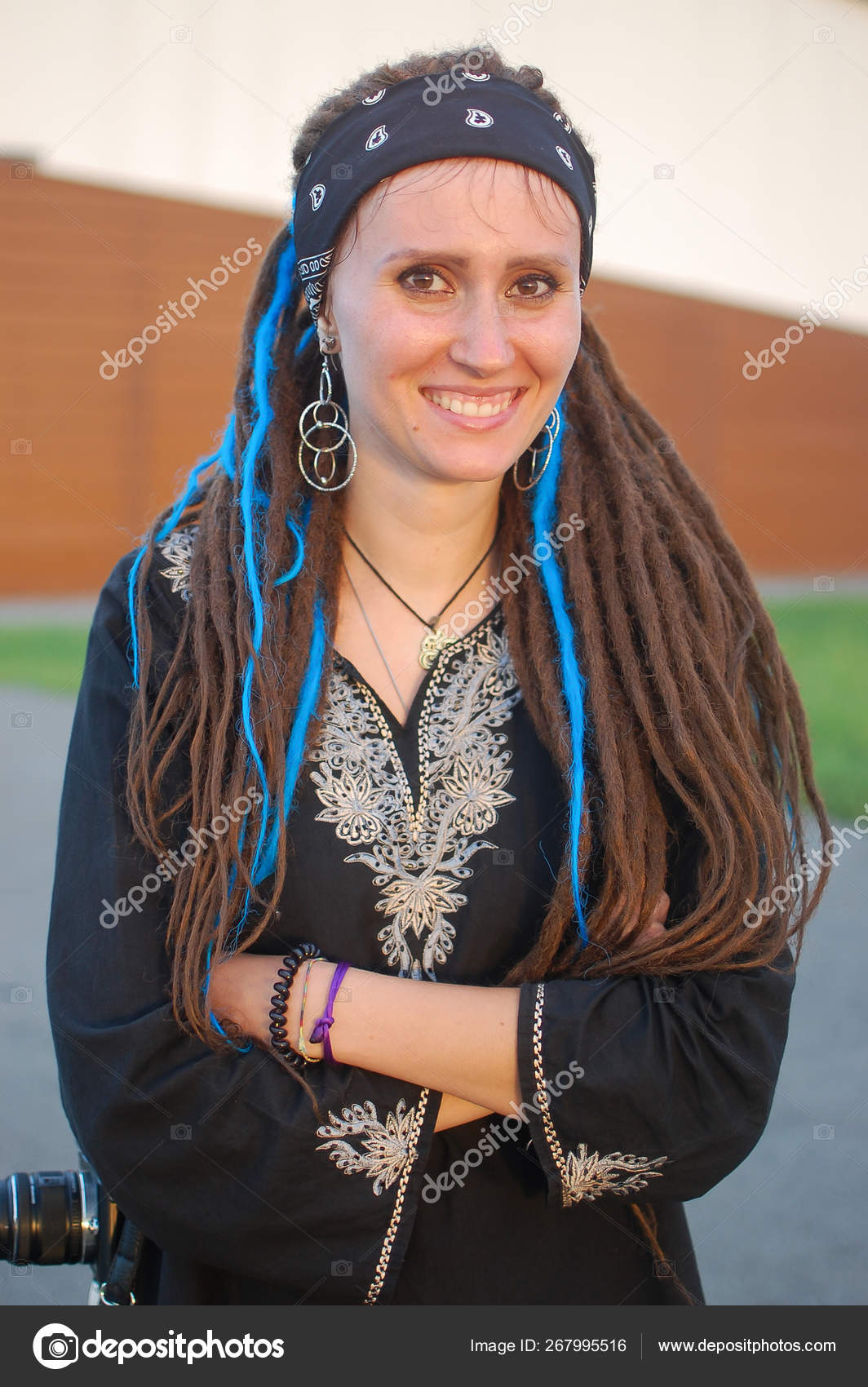 Smiling Gypsy Girl With Long Dreadlocks Boho Style Young