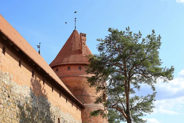 Partie du château de l'île de Trakai avec des murs en pierre et des tours — Photo