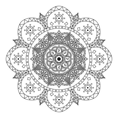 Mandala desen siyah ve beyaz. Islam, Arapça, Pakistan, Fas, Türkçe, Hint, İspanya motifleri.