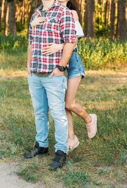 Ask Forgiveness Girl Hugging Guy Resentment Quarrel Guy Plaid Shirt — Stock Photo, Image