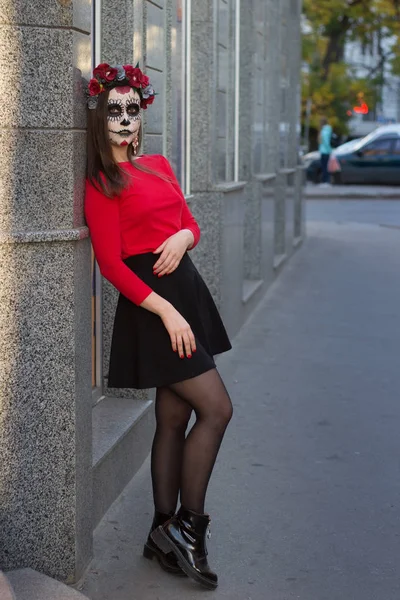 Portrait Girl City Make Make Halloween Day Dead Zombies Dead — Stock Photo, Image