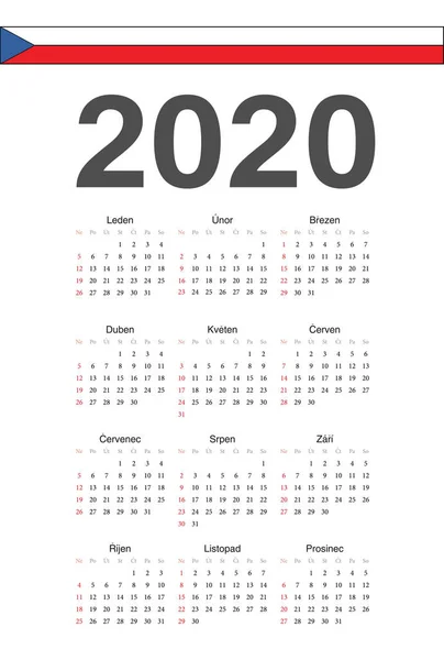 Czeski 2020 roku kalendarz wektorowy — Wektor stockowy