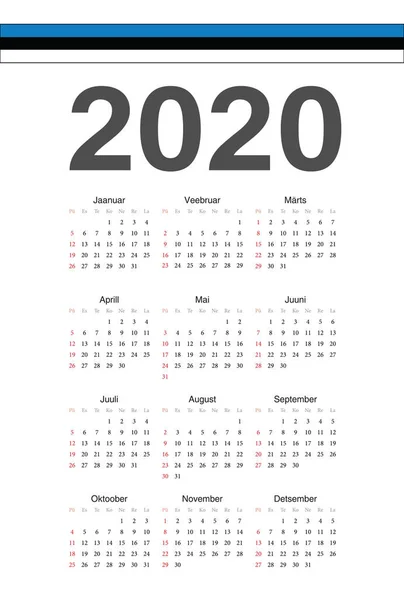 Estonischer Jahresvektorkalender 2020 — Stockvektor