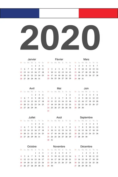 Francuski 2020 rok wektor kalendarz — Wektor stockowy