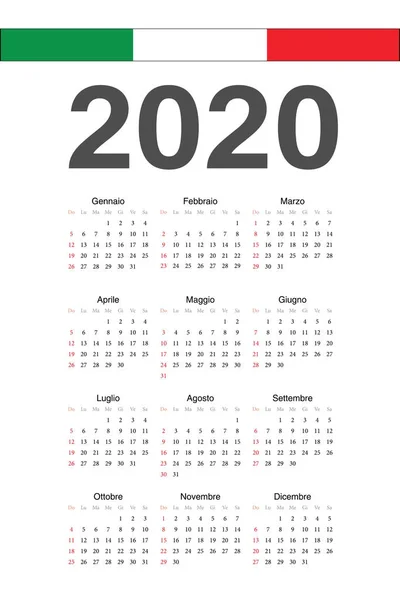 Італійська 2020 рік векторний календар — стоковий вектор