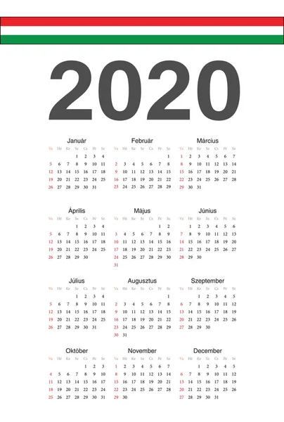 Угорський 2020 рік векторний календар — стоковий вектор
