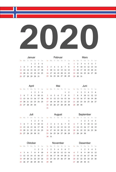 Norwegischer Jahresvektorkalender 2020 — Stockvektor