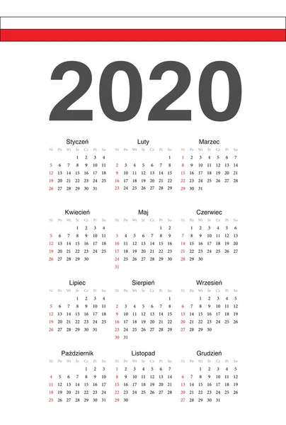 Lengyel 2020 éves vektor naptár — Stock Vector