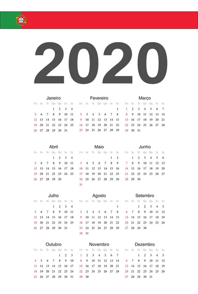 Португальський 2020 рік векторний календар — стоковий вектор