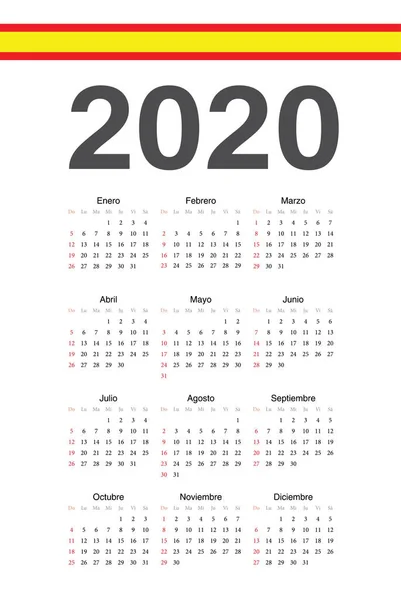 Spanska 2020 år vektor kalender — Stock vektor