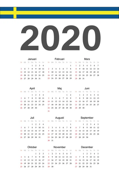 Calendrier vectoriel suédois 2020 année — Image vectorielle