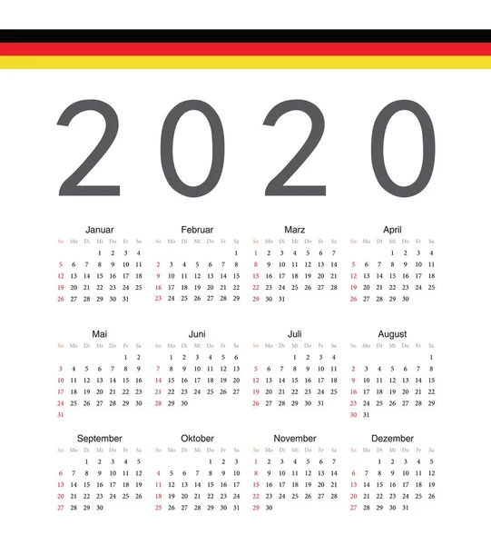 Square German 2020 year vector calendar. — Stock Vector